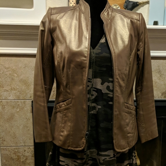 Vintage Gold Bronze Leather Jacket 